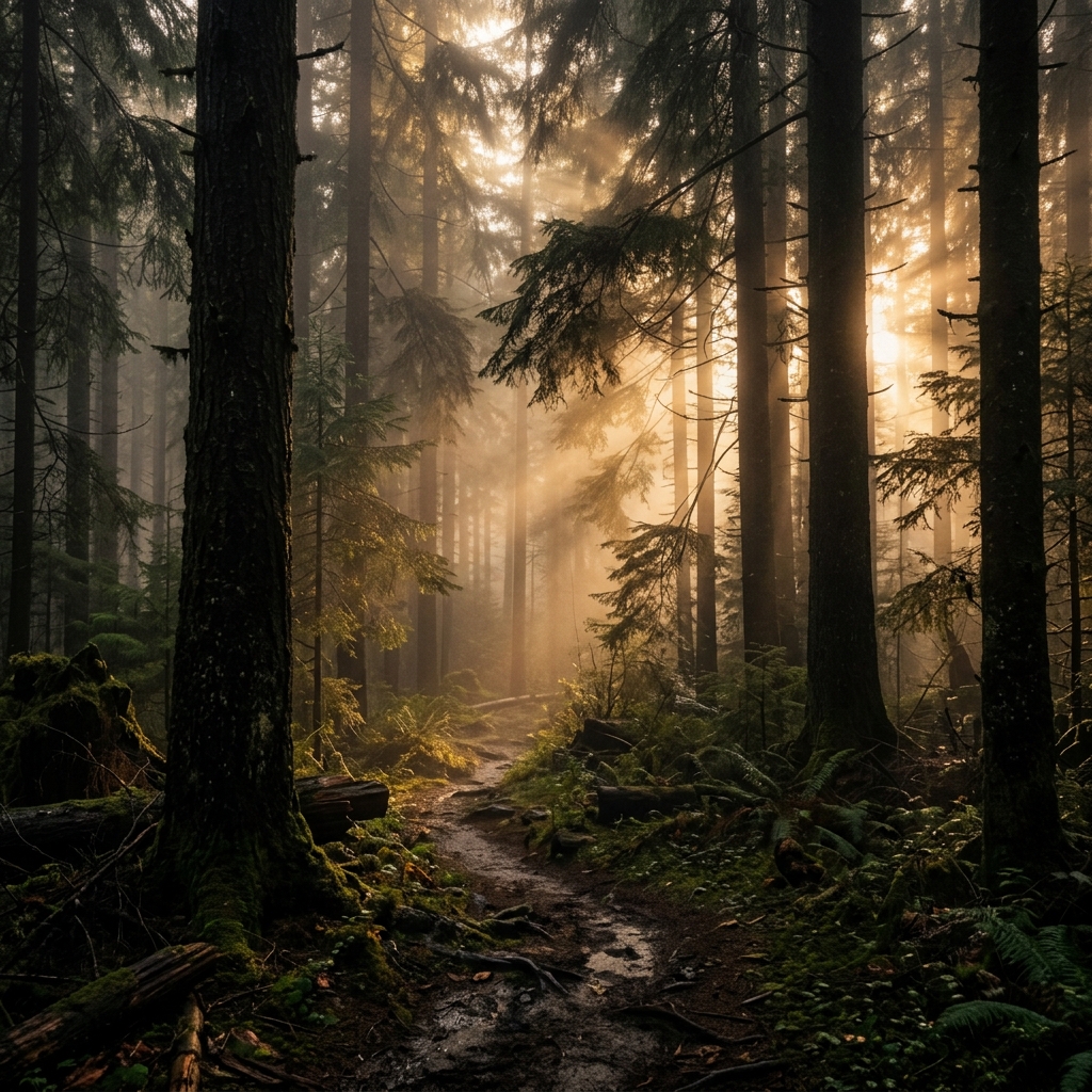 Cinematic dark moody forest landscape taken with LeafyCam manual controls